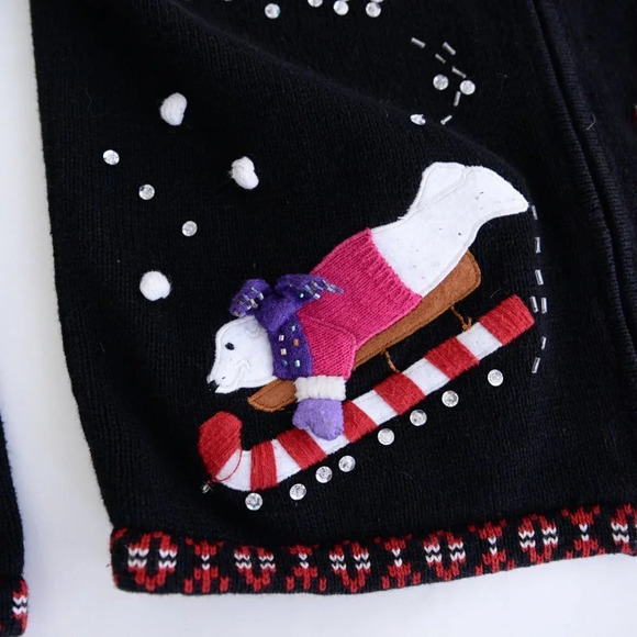 Vintage Karen Scott Sport  Petite Black Christmas Cardigan Petite Small - Picture 11 of 13